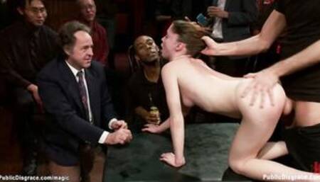 Zippered slave fucked in public