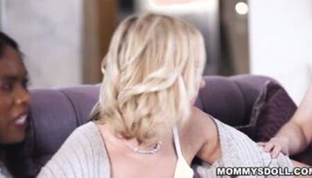 Blonde teen having sex with her sugar mama and stepmom