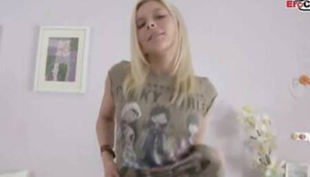 Blonde 19 Year Old with small boobs getting banged! into her asshole