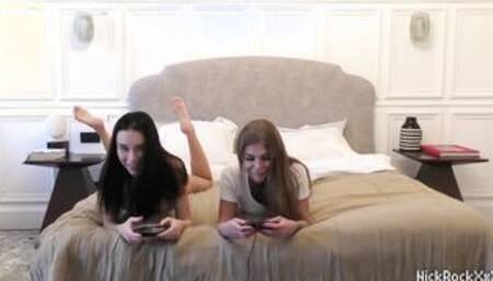 Trio best friends teens lesbo play sex game with long