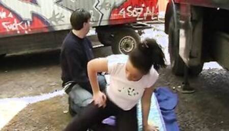 Natural titted bimbo pisses bro on his dick after nailed