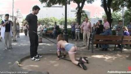 Bound young babe anal fucked outdoor