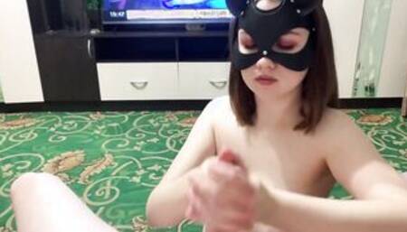 She licks a HUGE PENIS like an ICE CREAM and stretched cum on her LONG BOOBIES