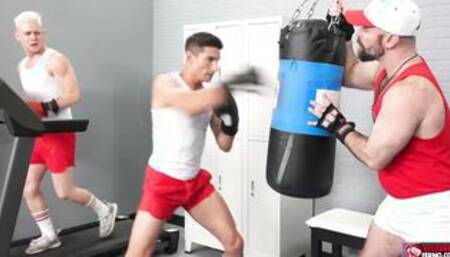 Andrew and Jim blasting their load while fisting