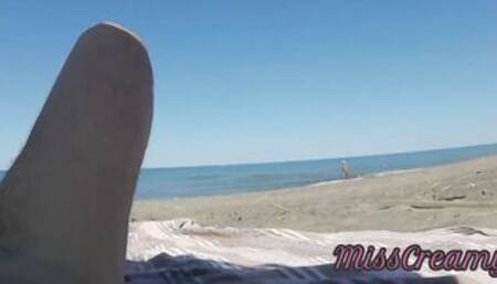 Risky Hand Job on the Canary Beach Almost caught - MissCreamy