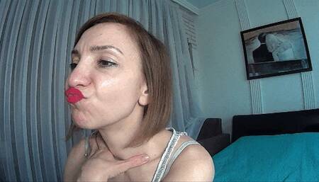 Lip smelling with red lipstick (LF)