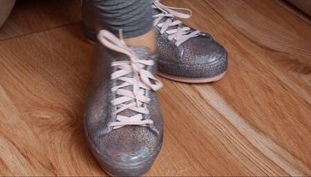 Dolce Amaran taking off her plastic sneakers and showing her sweaty feet FOR MOBILE DEVICES - BBW FEET - BIG FEET - SNEAKER FETISH - SWEATY FEET FETISH - SWEATY SOLES - TOES  - SMELLING