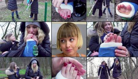 Lulu SLWC Getting Used to Crutches the Hard Way with Her Cold Exposed Casted Toes  (in HD 1920X1080)