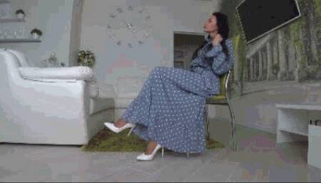 Dangling and toe topping in white shoes and nude pantyhose c