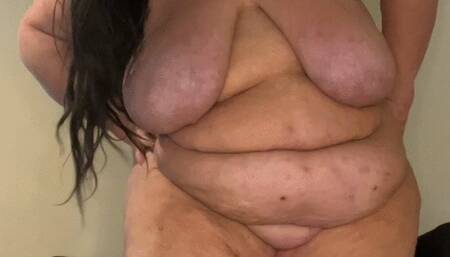 Trying on a too small 4X string bikini