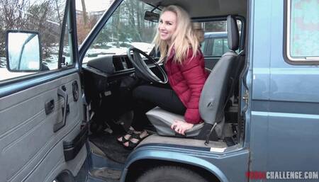 Pedal Challenge - Jana revving engine of an old VAN (MOBILE)