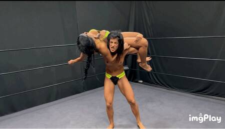 Part 1 Bella Madison vs Bianca Blance in a topless pro wrestling match