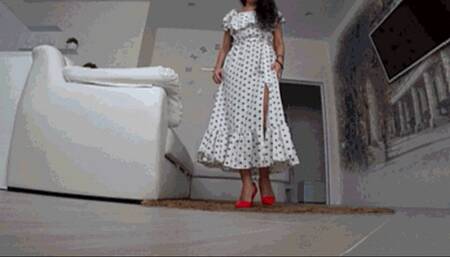 Jerk off on my red underpants under the polka dot dress b