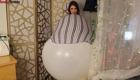 Huge Weather Balloon Belly Inflating in Striped Maternity Dress