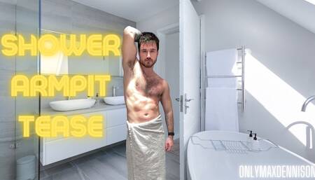 Gay hairy muscular armpit shower tease and flex