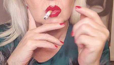 smoker mummy needs a cork cigarette chainsmoke in satin and with glossy red lips