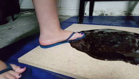 Bunni Stuck in Navy Flip Flops in Black Glue