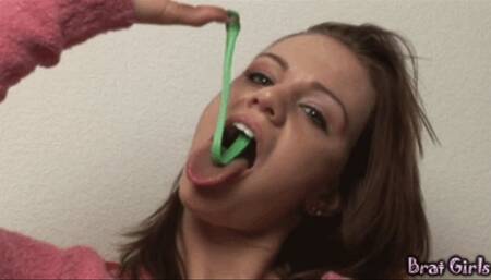 001 - Cute Addison Chews Gum and Blows Various Bubbles (MP4)