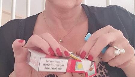 Smoking Mistress very close, demands her Ashtray Toy Boy, open your mouth for the ashes of my long cigarette,feel her delicate smoky breath in your face *MILF*red lipstick*eye glasses*clevage*big tits*