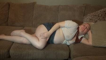 MILF in school uniform playing with Pussy