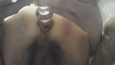 Anal widening with fingers and big plugs with gape