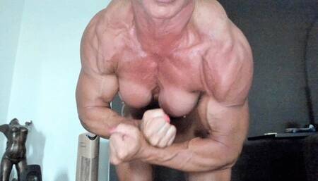 Topless flexing in leopard string