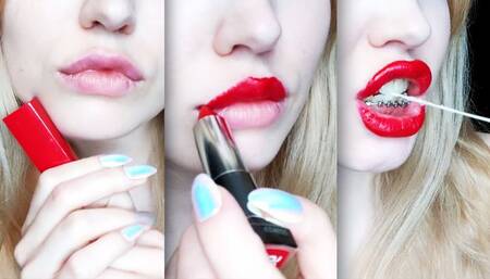 Blonde and red lipstick