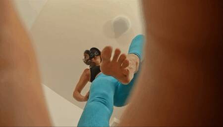 Tiny foot slave crushed under my big bare feet (small version)