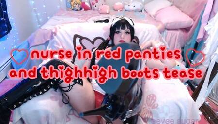 red panties and thigh high boots tease