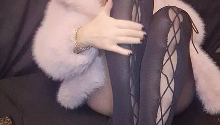 Smoker Mummy smoked a lot at the party today, but she still needs greedily a finish Marlboro chain smoke before the day ends