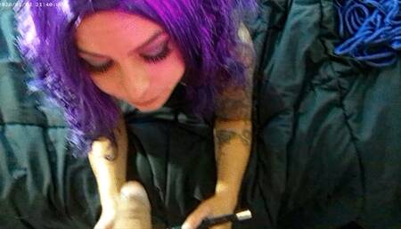 Purple Haired Stella Mae Gives A Quick Blow Job to Get Sancho Hard