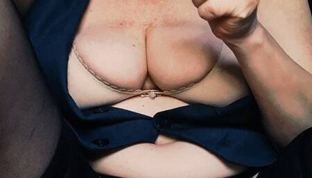 Curvy smoker MILF addictively pumps her corks in greedy chain smoke close up *belly fetish*belly button*satin panties*see through bra*stockings*eye glasses*