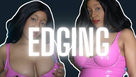 EBONY FINDOM PLAYS ENDLESS EDGING GAME WITH CBT, LATEX & TITTY WORSHIP