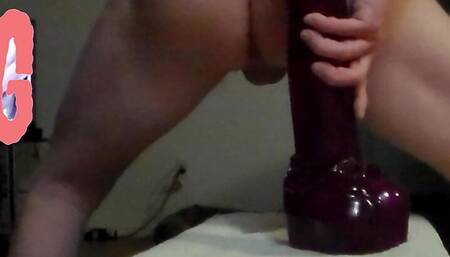Destroying my ass with huge purple dildo