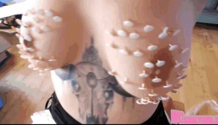 Tits with thumb tacks wrapped in shrink wrap - The extreme BDSM experience