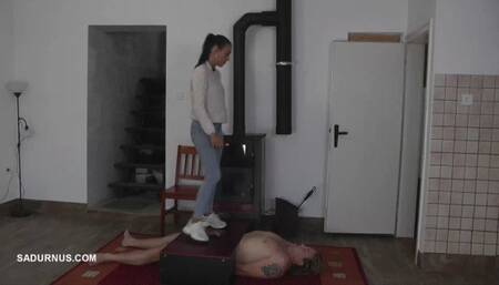 Mistress Olga crush on her slave groin! mp4