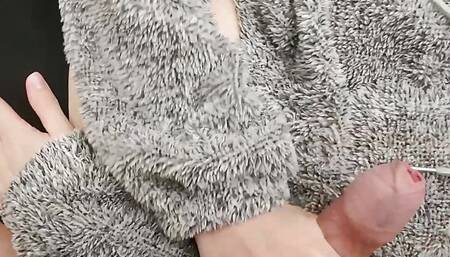 cute roommate handjob and fuzzy sweater cumshot