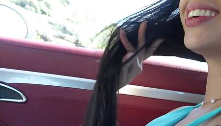 Car ride that had Gaby Oretga playing with her pussy and giving roadhead POV