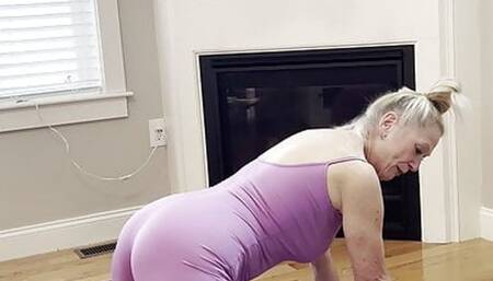 WHITE GILF WITH BIG ASS BENT OVER IN PURPLE BODYSUIT DANIELLE DUBONNET