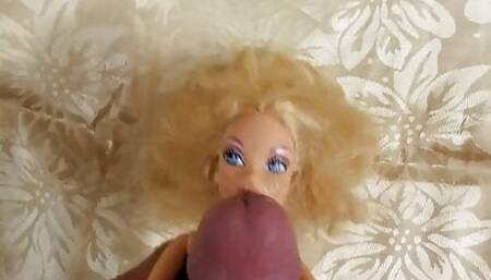 Barbie doll bondaged to cock till cum shots all over her