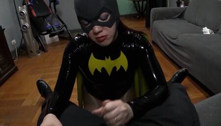 Latex Costume Batgirls POV Handjob