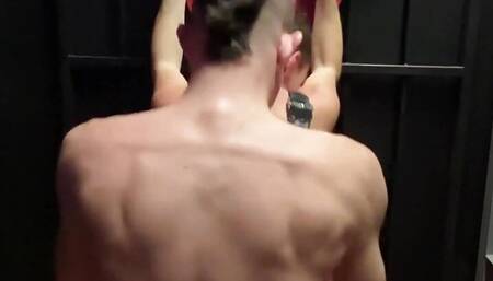 Bareback sauna latex fuck in military bunk beds and tied up to St Andrew's Cross
