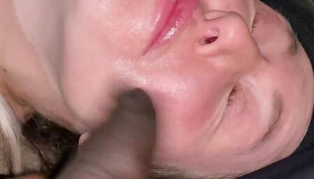 Homless woman poked in the face with a cock