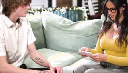 Curvy mom stepmom Penny Barber spells sex for her young stepson and shows him