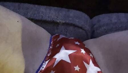 Playing in satin panties