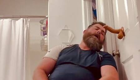Stocky Thick Married Straight  Bearded Bear playing with dildos and cumming