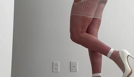 Sissy Slut In Fishnet Dress and Bare Legs