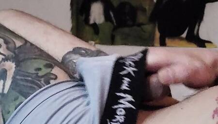 Guy playing with his super hard big cock