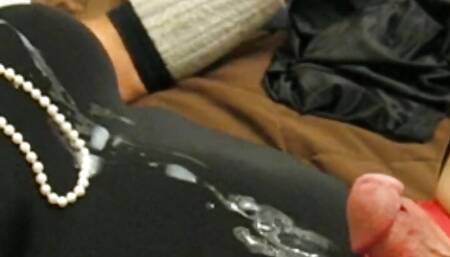 Pantyboy Classics: Huge Cumshot in the Wife's Satin, Stockings, and Pearls 1080