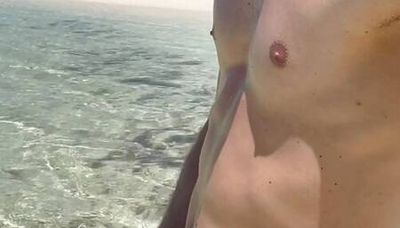 Hot guy nice cock jerking his thick cock outside beach